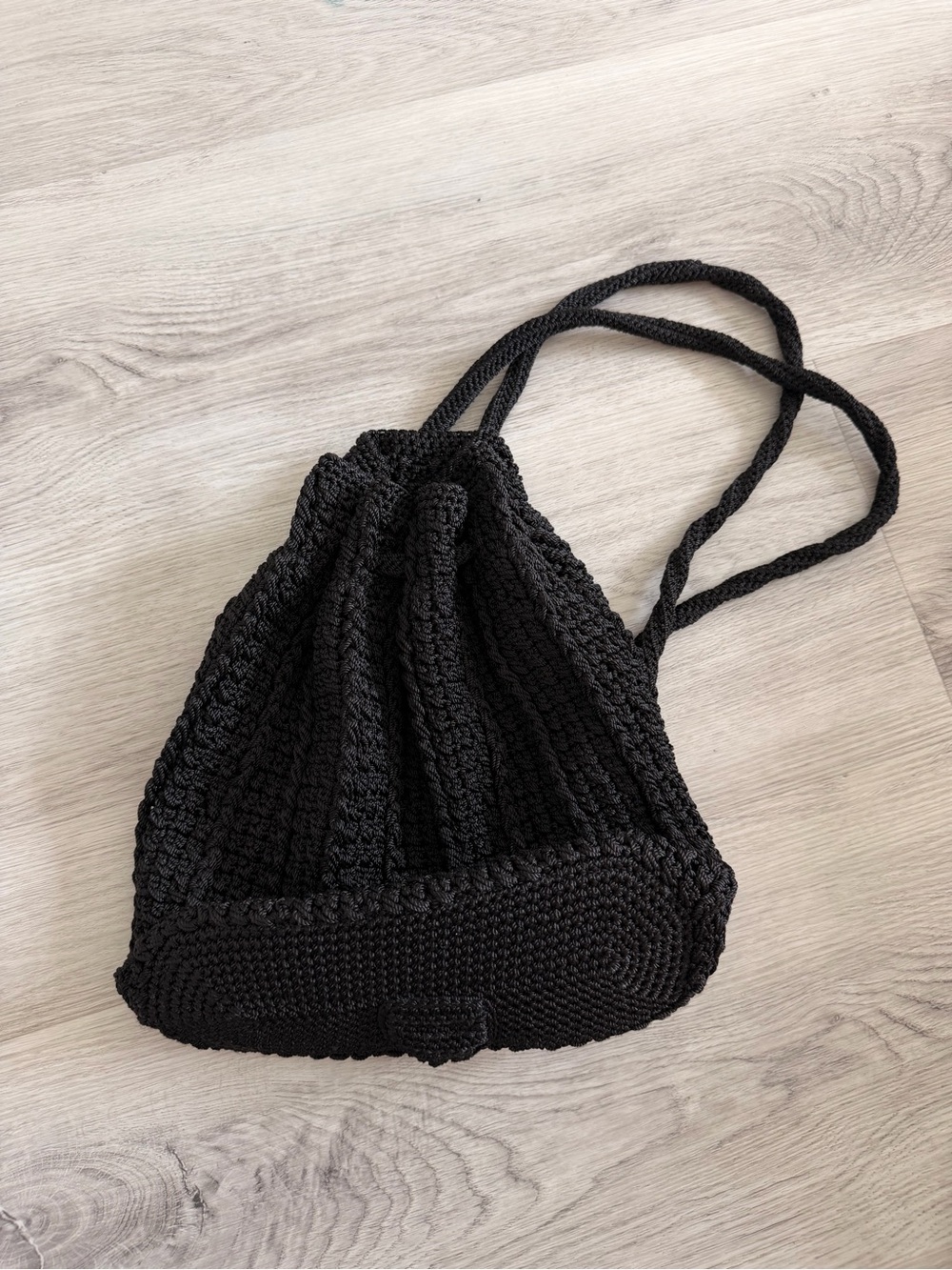 The Sak Black Crochet Drawstring Backpack Shoulder Bag